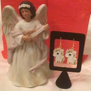 Multi unicorn Earrings Hang Down Gold Multi